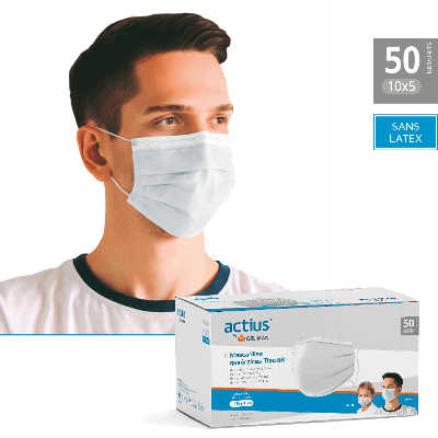 Masque chirurgical 3 couches type IIR, BFE ? 99,5 %, dispositif médical, boîte de 50 unités