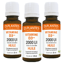 Pack 3 Vitamine D3++ huile 2000 UI 20 ml